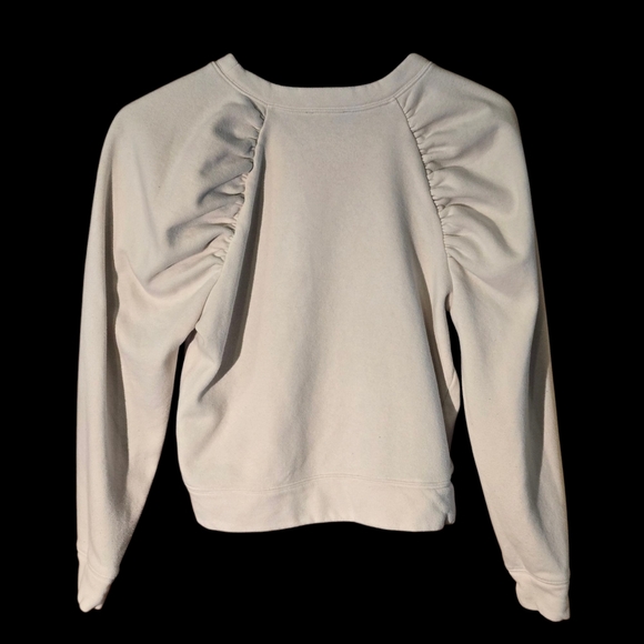 Express Cream Ruched Sweatshirt Gathered Shoulders Long Sleeve Women S Petite - Picture 2 of 9